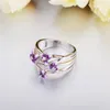 Cluster Ringe stapelbar Violett Tropfen Gänseblümchen Blume Zirkon Finger Schmuck Geschenk Kleber Ring