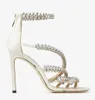 Sommar lyx Josefine Sandals Shoes Crystal Embelling Strappy High Heels White Black Evening Dress Party Lady Gladiator Comfort Walking EU35-43