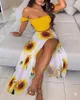 Two Piece Dres Summer Skirt Sets Outfits Floral Print Elegant Sexy Off Shoulder Crop Tops Split Long Maxi Skirts Pieces Suits 230506