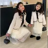 Family Matching Outfits Mommy And Me 2pcs Set Mother Daughter Family Matching Mesh Tutu Skirt Women Girl Coat Clothes Sets Parent-Child Autumn Outfits 230506