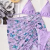 Kvinnors badkläder 2021 Sexig badkläder 3PC Set Halter SwimeWear Butterfly Print Triangle Bikini Swimsuit Drawstring Beach kjol J230506