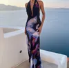 Europa en Amerika dames 2023 Nieuwe digitale printen Sexy drophals lange middele lengte jurk