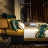 Ensembles de literie Or et vert Satin broderie Patchwork housse de couette reine roi luxe Royal ensembles de literie coton drap de lit couvre-lit taie d'oreiller 230506