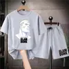 Męskie dresy ślad dunk print dróg dressit men sportowy garnitur Pure Cotton T Shirt Shorts 2 -częściowy zestaw japońskich anime charaktor trening sportowy 230506