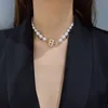Luxury Design Women Choker White Pearl Double Letter B Necklace for Gift