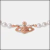 Hangende kettingen modeontwerper Vivian West Queen Pearl fl Diamond ketting klassieke dames sieraden veelzijdige sleutelbeen kreeft cla dhxcn