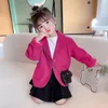 Suits 3 12 Years Girls Suit Solid Casual Button Blazer Spring Kids Jacket for Korean Style Children s Clothing 7 8 9 10 11 230506