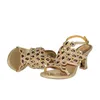 Klädskor ädla guld sandaler bohemisk stil strass hög häl romersk kväll 8 cm