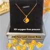 Pendant Necklaces Genuine 999 Pure Gold Rose Exquisite Jewelry For Wife And Girlfriend Gift 24k Four leaf Clover Women s Necklace 230506