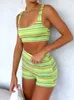 Women's Two Piece Pants Women Y2K Aesthetic Knitted Two Piece Set Sleeveless Tank Tops Bodycon Shorts Summer Bohemian Sexy E-Girl Streetwear 230505