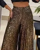 Women's Pants Capris High Waist Sequin Flared Pants Women Loose Fashion Casual Wide Leg Pants Floor Length Trousers 230505