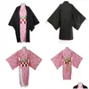 Cartoon Clothing Kamado Nezuko Cosplay Costume Demon Slayer Uniform Clothes Kimono Wig Props Set Halloween For Kids Adt Drop Deliver Dhrn1