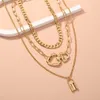 18K Plated Layered Necklace Choker Gold Filled Chain Lock Necklaces Multi Layer Necklace Jewelry For Women