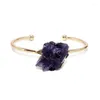 Bangle Adjustable Wide Womens Golden Cuff Genuine Amethysts Cluster Natural Healing Crystal Wrapped Gemstones Bracelet