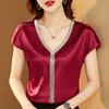 Blouses voor damesoverhemden shirts en blouses Fashion Woman Silk Tops Solid V-Neck Satin Bat Sleeve voor vrouwen Elegante kantoor dame losse casual 15494 230505