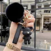 Luxury Faux Fur Ball Bear Charm Keychain - Unisex Fashion Car Key Ring with Trendy Number Plate Pendant QJPY