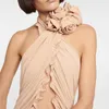 Kvinnors T-skjortor 3D tredimensionella rosor Dekorerade bodysuit Kvinnors sexiga och eleganta ruffle wrap-stil ett stycke tätt topp 2023
