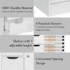 Badezimmer-Bodenschrank aus Holz, freistehender Schrank, Aufbewahrungs-Organizer mit 4 Schubladen und 1 Schrank, verstellbarem Regal, weiß