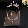 Naszyjnik Zestaw Elegancki luksusowy niebo niebieski kryształowy kryształowy dhinestone crown choker tiara biżuteria akcesoria ślubne