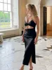 Casual Kleider TRAF Sexy Slip Dress 2022 Mode Asymmetrischer Ausschnitt Midikleid Frau Sommer Rückenfreies Kleid Weiß Schwarz Elegante Partykleider Z0506