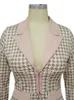 Kvinnors spårningsdräkter 2-stycken Set Women Matching Set Two-Piece kostym Blazer Jacket Top and Pants Suits Houndstooth Fashion Ladies Business Work