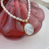 Hänghalsband sötvatten pärla pärlor chokers för kvinnor naturliga moppskal heliga jungfruliga mary guadalupe religiös medalj 230506