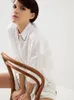 Kvinnor Blusar Spring Oein Cotton Lapel Shirt Classic Beading Designer Simple Loose Long Sleeve White Womens Tops