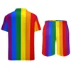 Survêtements pour hommes LGBT arc-en-ciel hommes ensembles gay fierté drapeau imprimé chemise décontractée ensemble hawaï vacances shorts costume d'été 2 pièces grande taille 2XL 3XL 230506