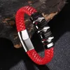 Charm Bracelets Fashion Weave Leather Rope Hand Bracelet For Mens Stainless Steel Braided Bangles Male Wristband Party Jewelry Gift PS1332