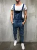 Mäns jeans män mager orolig knä rippad cyklist denim Bib overaller jumpsuits för man hi street spännande stretch byxor