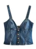 Camisoles Tanks TRAF Sexy Women Denim Corset Camisole Tops Casual Backless Sleeveless Elastic Back Summer Single Breasted Sling Tops 230506