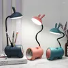 Lampade da tavolo Piccola lampada da scrivania ricaricabile USB con portapenne può toccare i bambini Studenti che imparano la luce notturna