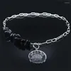 Pendanthalsband 2023 Yoga Lotus Black Natural Stone rostfritt stålhalsband för kvinnor Round Choker Jewelry Bijou Femmen1790S03