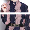 Casual Dresses Autumn Fashion Runway Flower Embroidery Lace Long Dress Women's Elegant O-Neck Sleeve Party Vestidos Da Festa K8393