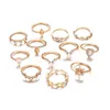 Cluster anneaux 12pcs / ensembles étoiles gouttes de couronne d'anneaux de couronne imitation gemm opale gold joint set file women personnalité bijoux mariage cadeau