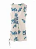 Sukienki swobodne Bazaleas Green Floral Print Ruched Dress Woman Fashion Bodycon Mini Women Summer Sleveless Party