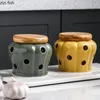 Storage Bottles Ceramic Garlic Ginger Jars Wooden Lid Refined Tank Candles Home Kitchen Solid Color Organizer Box Container