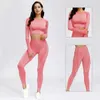 Survêtements pour femmes Seamless Yoga Suit 2/3/5 Pcs Chemises de sport Crop Top Leggings sans couture Sport Set Gym Vêtements Fitness Survêtement Workout Set Femme P230506