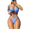 Maillots de bain pour femmes Femmes Vêtements Split Bikini Ensemble Colorblock Fines bretelles Col V Soutien-gorge Solide Couleur Strings Maillot de bain