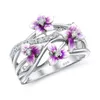 Cluster Ringe stapelbar Violett Tropfen Gänseblümchen Blume Zirkon Finger Schmuck Geschenk Kleber Ring