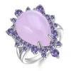 Cluster-Ringe GEM'S BALLET Natürlicher rosa Chalcedon-Edelsteinring 925er Sterlingsilber Vintage Eleganter Cocktail für Frauen Edlen Schmuck