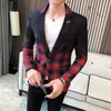 Erkekler Suits Blazers Bahar Erkekler Ekose Blazer Fashion Business Rahat Erkekler İnce Takım Ceket Büyük Boyut Boyut Boy Ölçekli Düğün Kulübü Elbise 230506