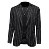 Men's Suits 2023 Stripe Black White Blazer Man Suit Jacket Spring Autumn Casual Male Single Breasted High Quality Size M- 3XL