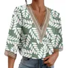 Camicette da donna Camicia da donna con ricami in pizzo scavato 2023 Camicetta vintage con scollo a V manica a tre quarti taglie forti Camicetta Boho Top Camisa Y Blusa