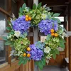 Flores decorativas grinaldas de verão para a porta da frente da coroa de primavera do lado de fora da hortênsia artificial todas as estações dentro de casa em casa