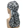 Cappello da pirata in raso con stampa leopardata Hip-Hop Copricapo elastico con testa turbante Accessori per capelli Durag Copricapo Cinghie lunghe