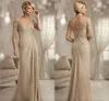 Mother Champagne of the Bride Dresses Plus Size 2023 Chiffon Half Sleeves Groom Godmother aftonklänning för bröllop Ny pärlspetsgudmor