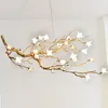 Chandeliers ODYSEN ART DECO Copper Chandelier Creative Handmade Glass Living Room Flower Decoration Lighting Fixture Vintage Tree Branches