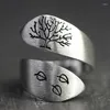 Cluster Rings Tree Of Life Ring Silver Color Wrap And Leaves Adjustable Party Women Jewelry Accessories Gift For Her