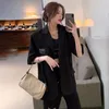 Kadın takımları yaz kadınlar takım elbise ceketler büyük boyutlu kısa kollu blazer mujer ceket Kore moda katlar hırkalar ince üstler düğmeleri cepleri cepleri